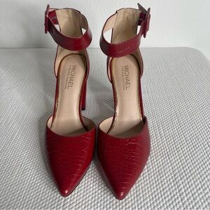 Michael By Michael Shannon Romina Women's Shoes S 10 Red Ankle Strap Pump Black